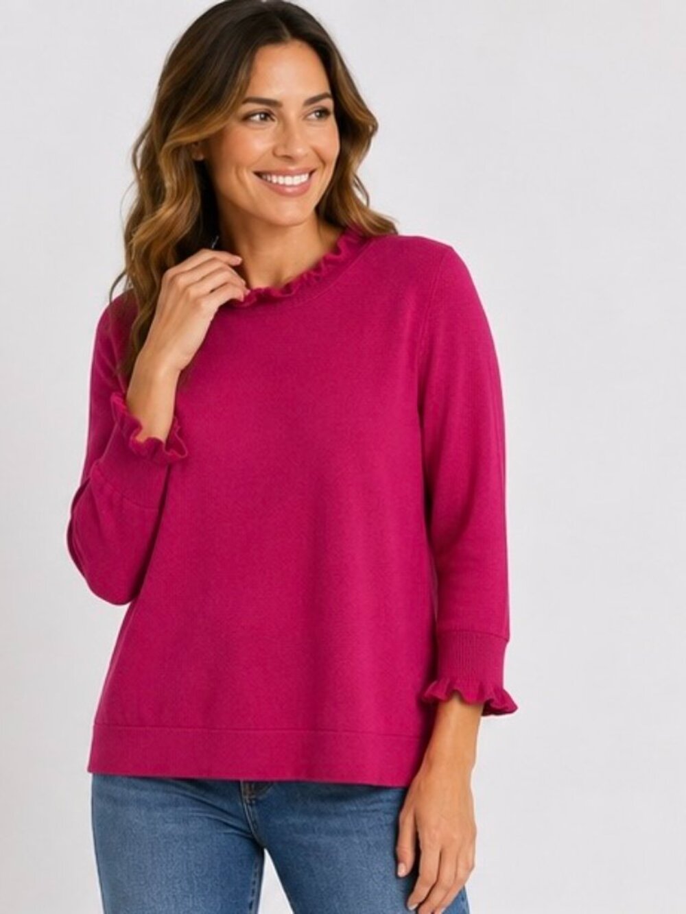Talbots Women’s 1X Magenta Pink Knit Sweater 3/4 Sleeve Pullover Cotton Modal